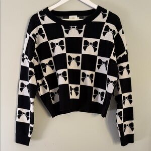 Anthropologie Luna Ivy Checker Bow Sweater in Black and White